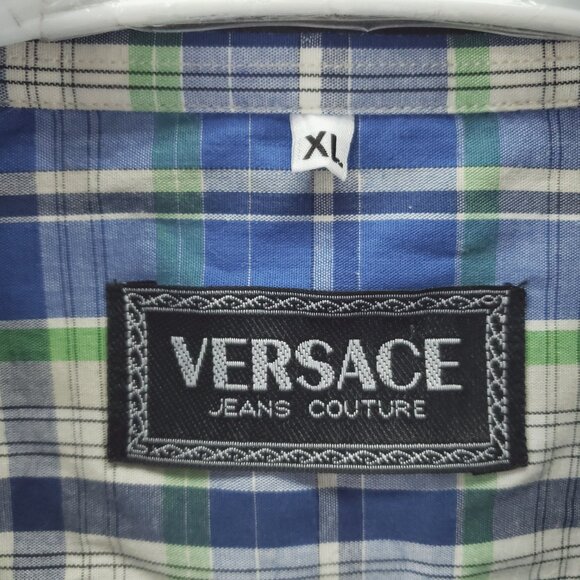 *RARE* Gianni Versace K2000 Plaid Shirt Mens XL Green Blue - Picture 4 of 13